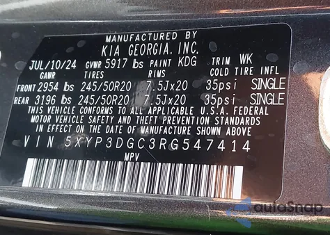 2024 Kia Telluride Ex X-Line z USA, uszkodzony, nr VIN 5XYP3DGC3RG547414